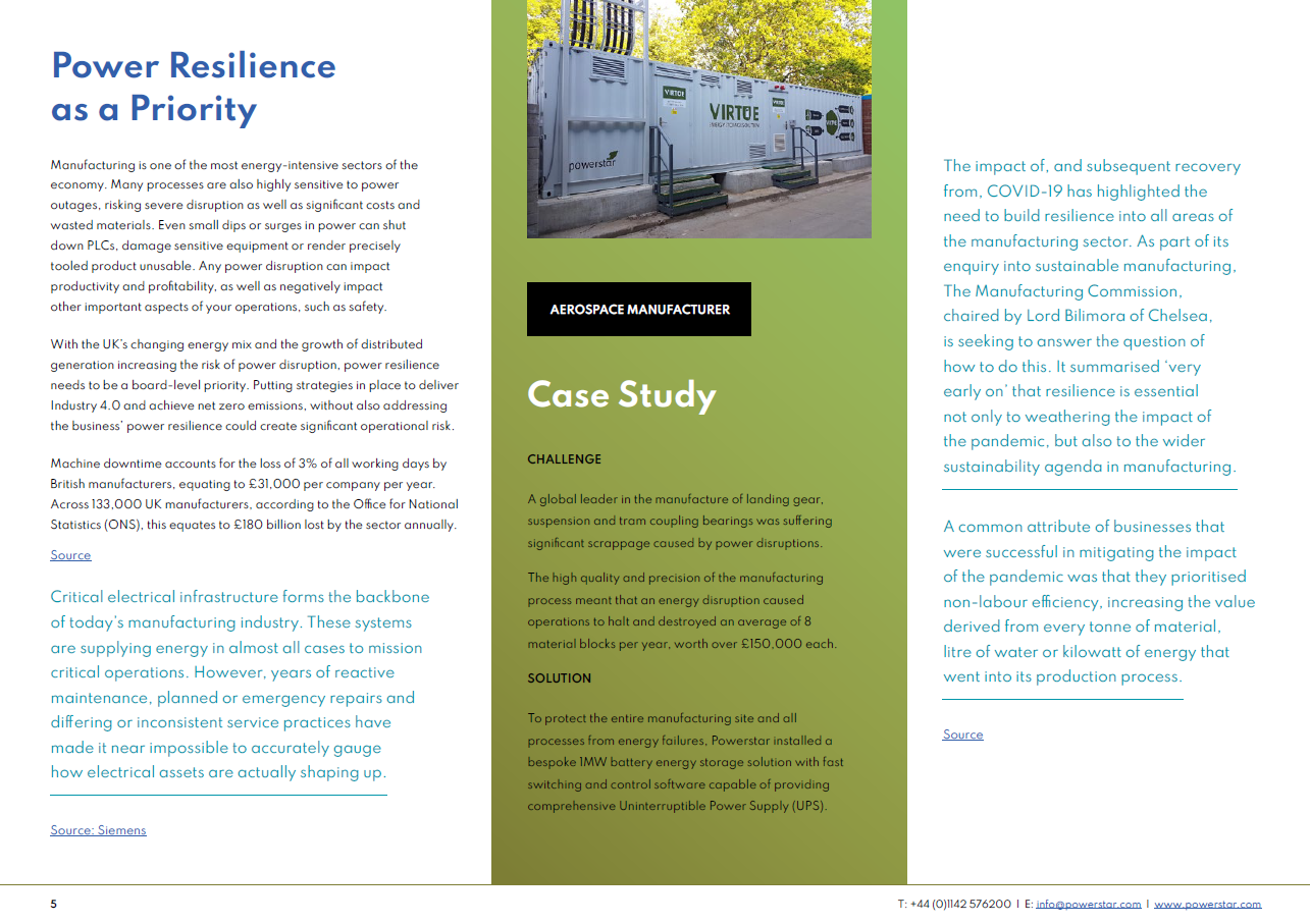 Power resilience for manufacturing